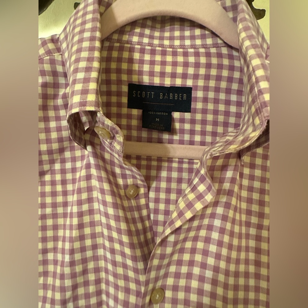 Nordstrom’s Scott Barber Organic Cotton Plaid  Lilac Button Down RETAIL $160